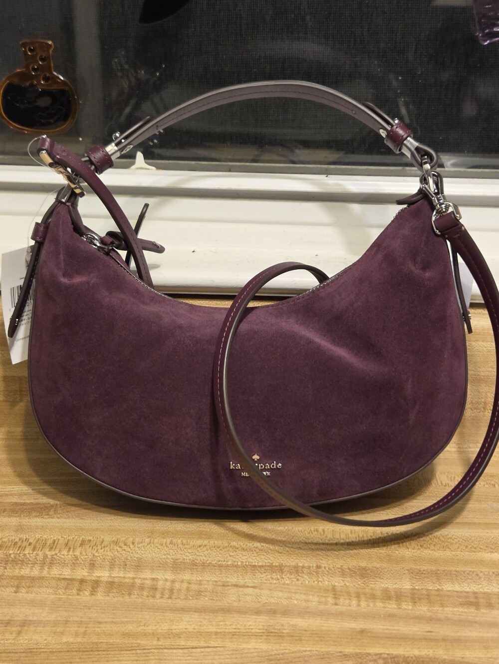 kate spade Plum Suede Crescent Shoulder Bagk NWT